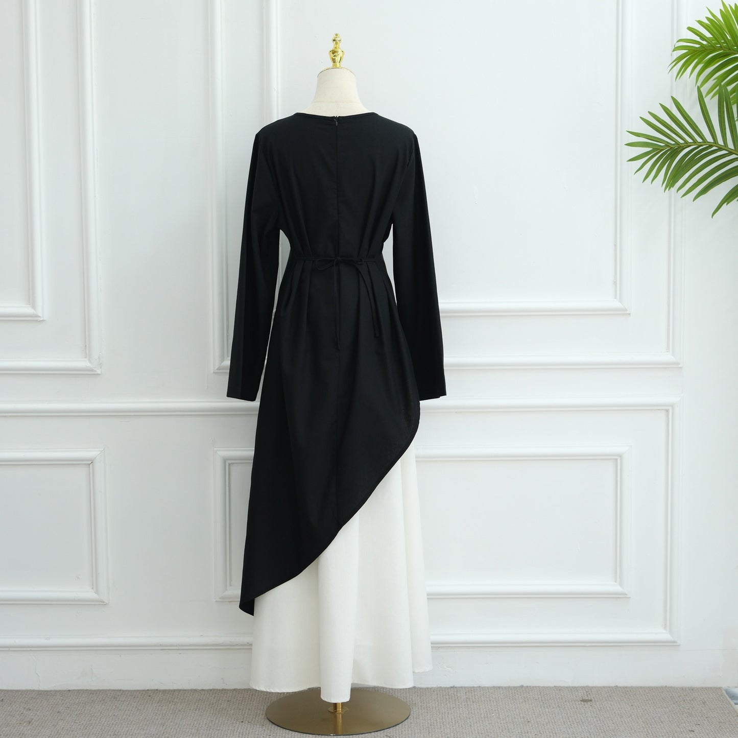 MH87 Modest Cotton-Linen Two-Piece Set – Asymmetric Drape Top & Maxi Skirt | Muslim Women Outfit for Eid & Daily Wear