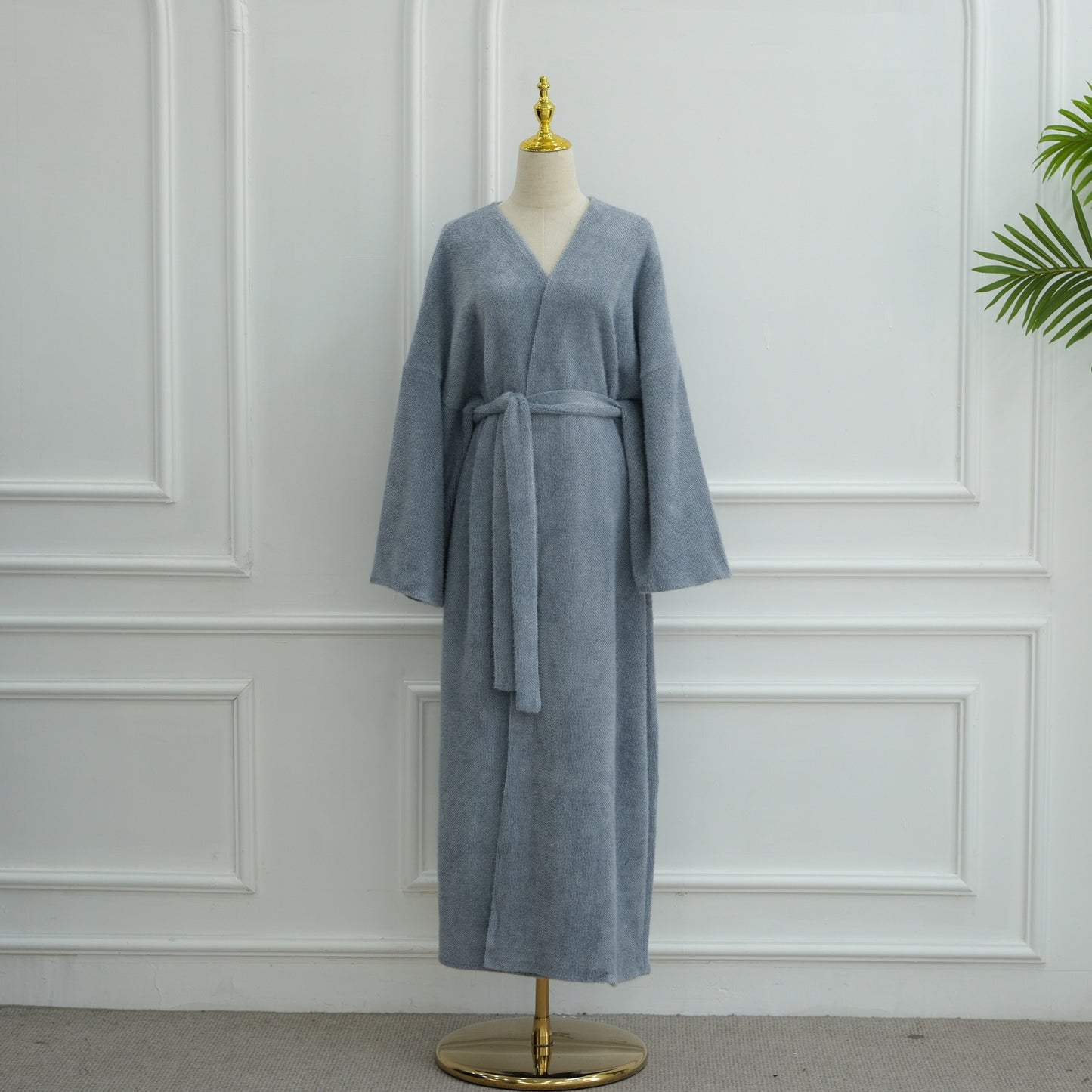 MH97 Velvet Open Abaya Cardigan with Belt – Long Sleeve Modest Outerwear