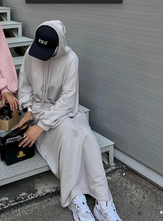 MH75 Muslim Women Hooded Sweatshirt Abaya Dress – Long Sleeve