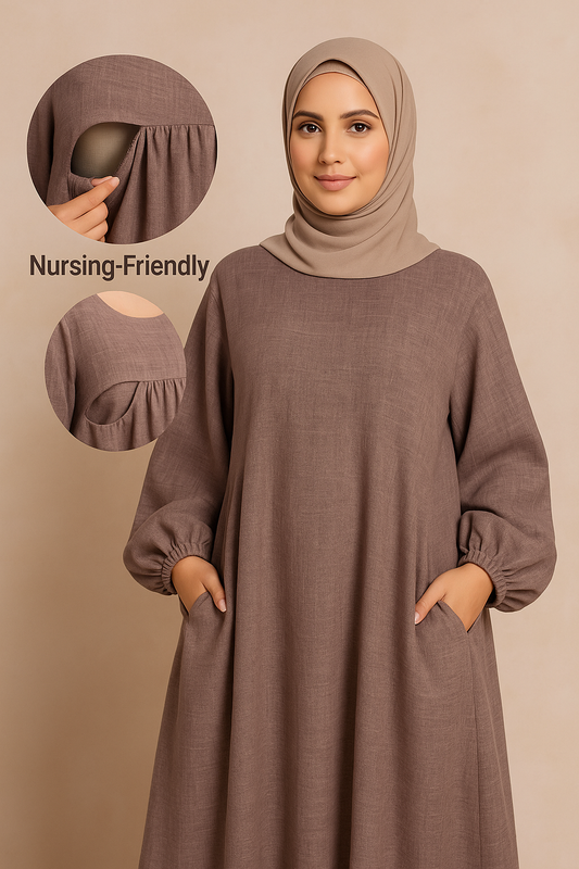 MH18 Nursing Zip Pocket Abaya – Single-Zip, Reversible Front/Back Wear for Prayer, Umrah & Hajj