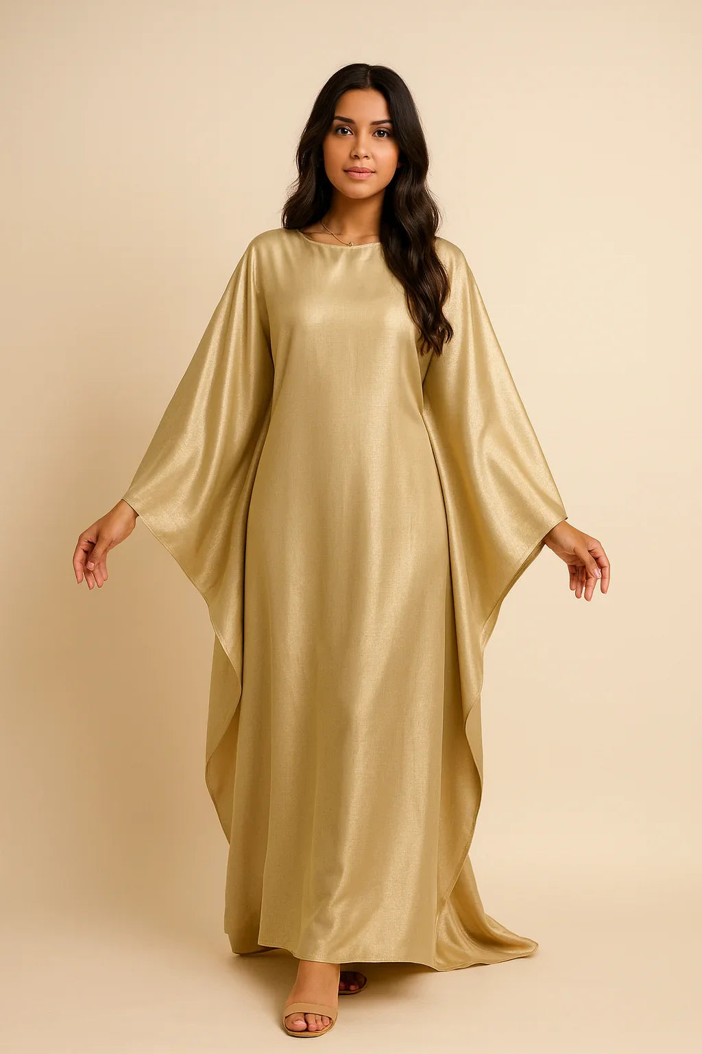 MH44 Plus Size Kaftan Abaya – Shiny Eid & Iftar Batwing Dress with Belt