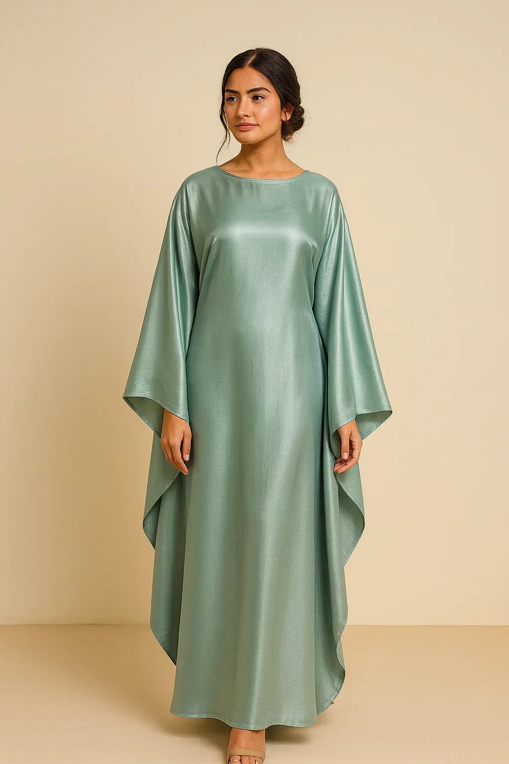 MH44 Plus Size Kaftan Abaya – Shiny Eid & Iftar Batwing Dress with Belt