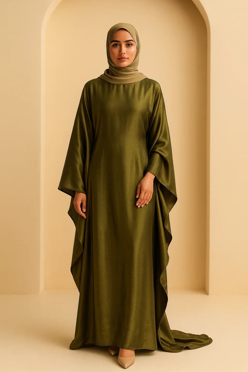 MH44 Plus Size Kaftan Abaya – Shiny Eid & Iftar Batwing Dress with Belt