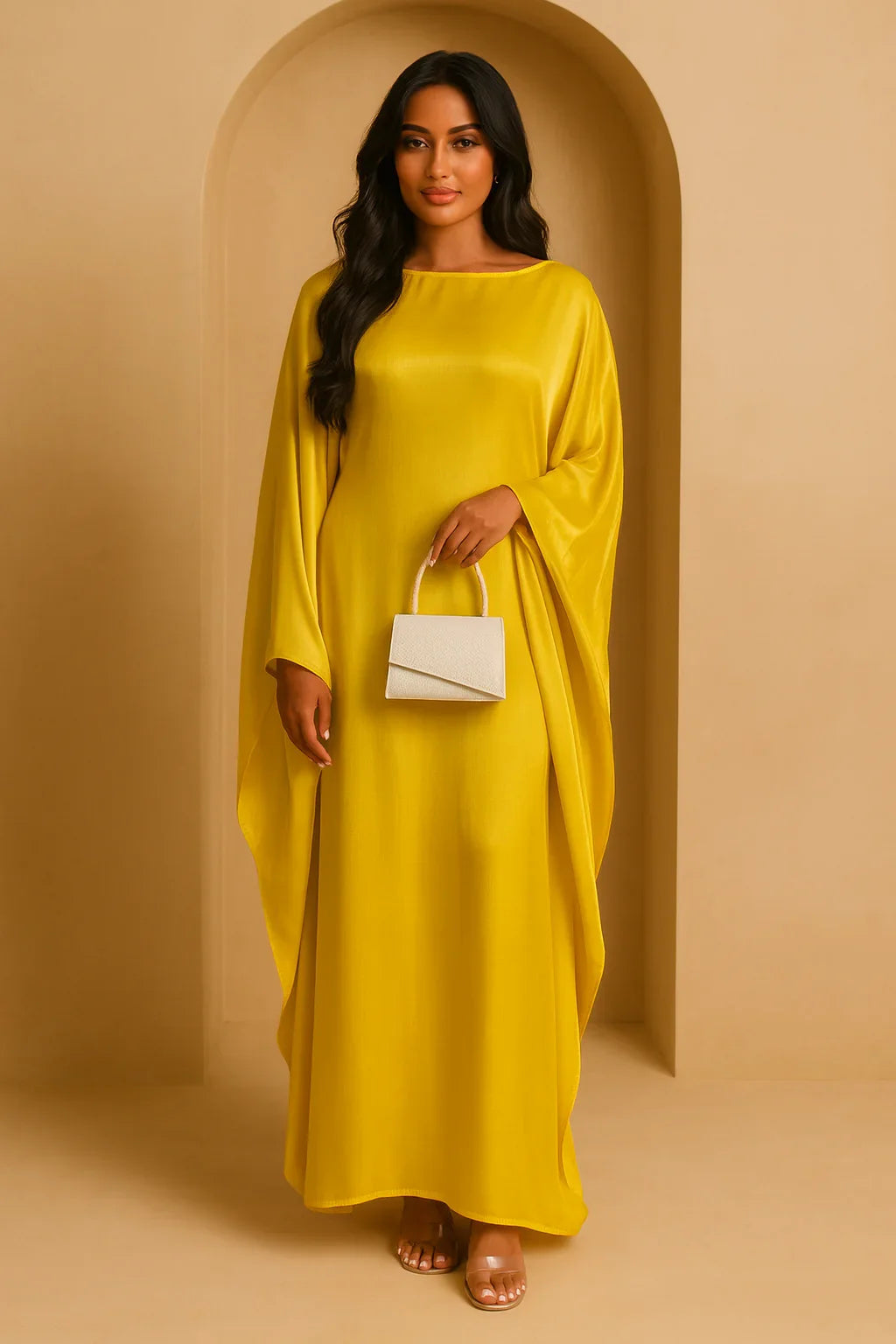 MH44 Plus Size Kaftan Abaya – Shiny Eid & Iftar Batwing Dress with Belt