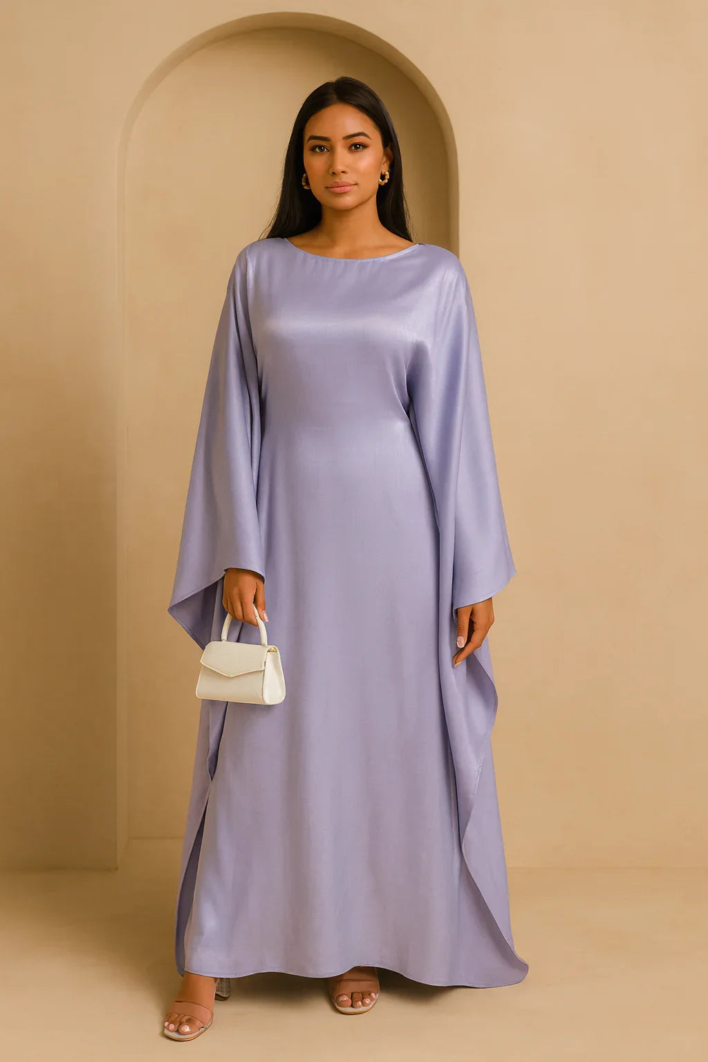 MH44 Plus Size Kaftan Abaya – Shiny Eid & Iftar Batwing Dress with Belt