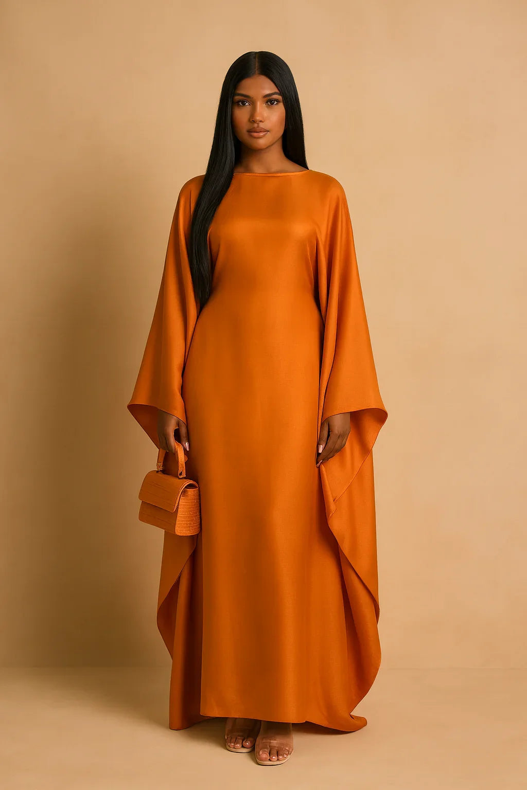 MH44 Plus Size Kaftan Abaya – Shiny Eid & Iftar Batwing Dress with Belt