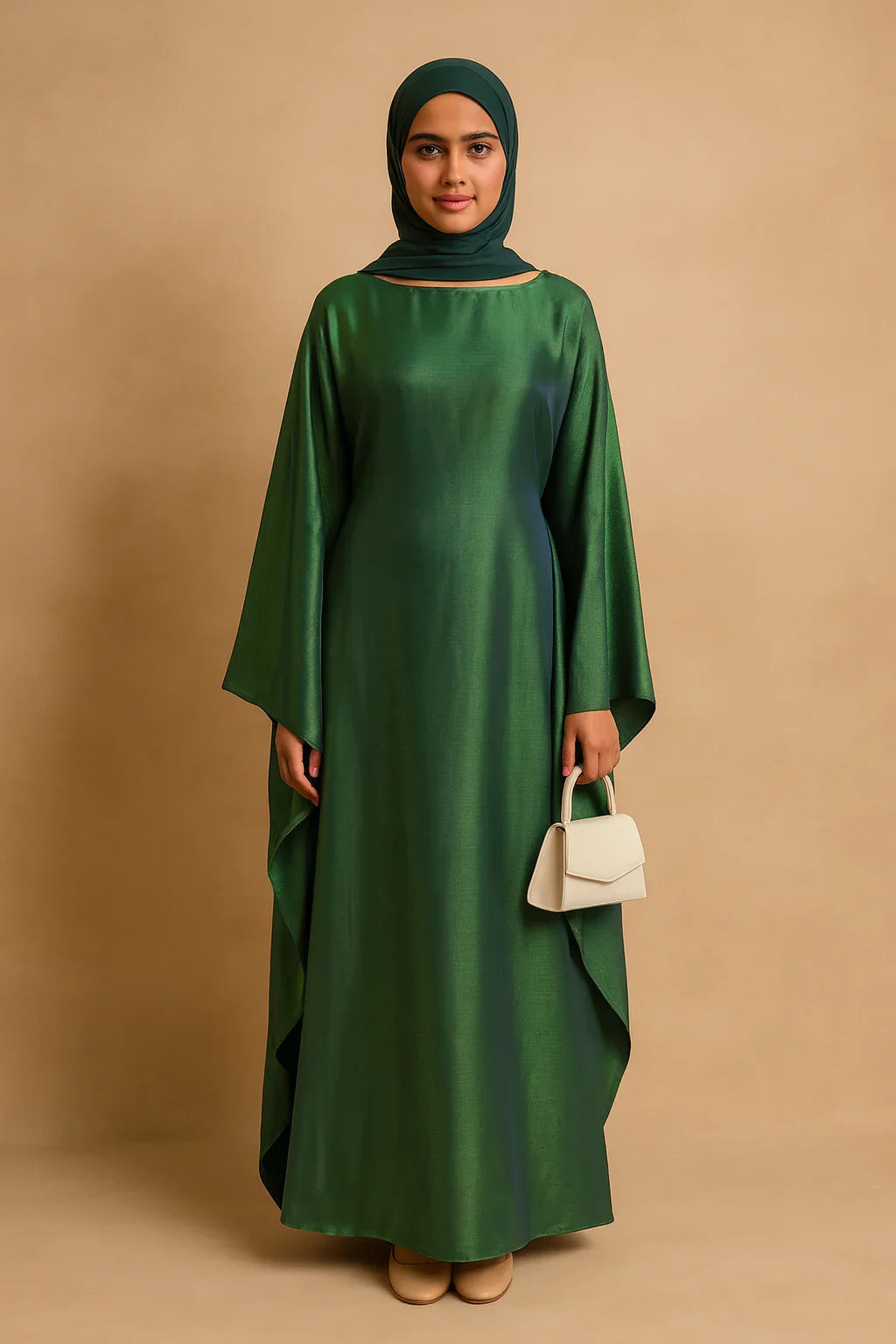 MH44 Plus Size Kaftan Abaya – Shiny Eid & Iftar Batwing Dress with Belt