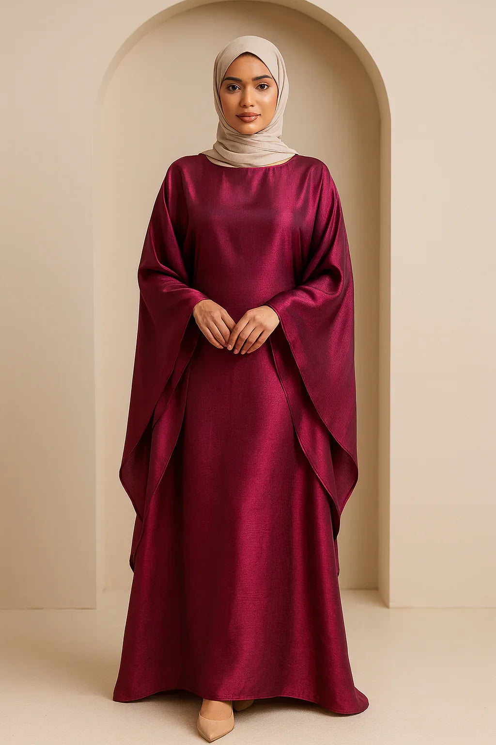 MH44 Plus Size Kaftan Abaya – Shiny Eid & Iftar Batwing Dress with Belt