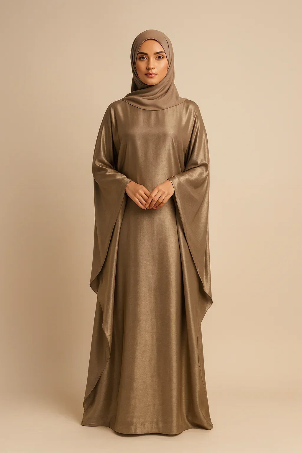 MH44 Plus Size Kaftan Abaya – Shiny Eid & Iftar Batwing Dress with Belt