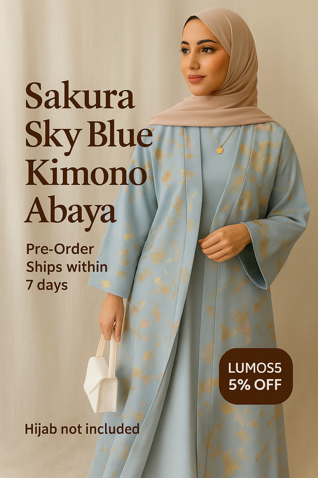 MH98 Sakura Pink Kimono Abaya – Embroidered Eid Abaya with Golden Details