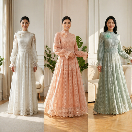 MH134 Elegant Embroidered Double Layer Abaya Dress – Luxury Modest Maxi Gown for Muslim Women