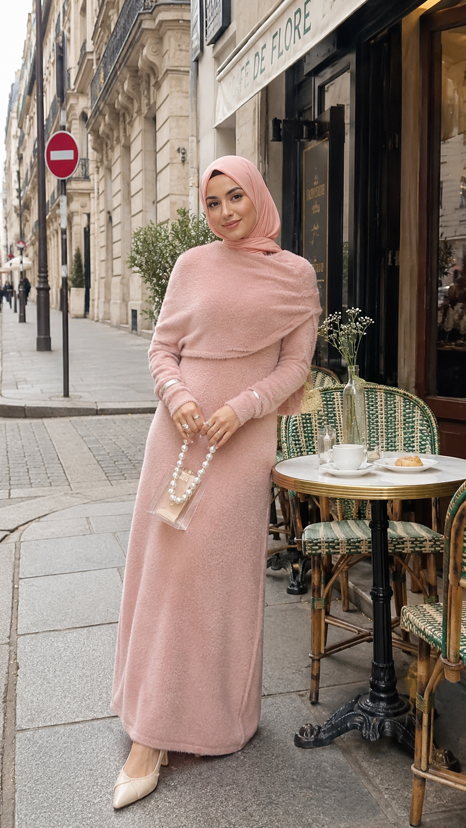 MH125 Faux Mink Knit Maxi Dress & Cape Set – Soft Winter Modest Two-Piece
