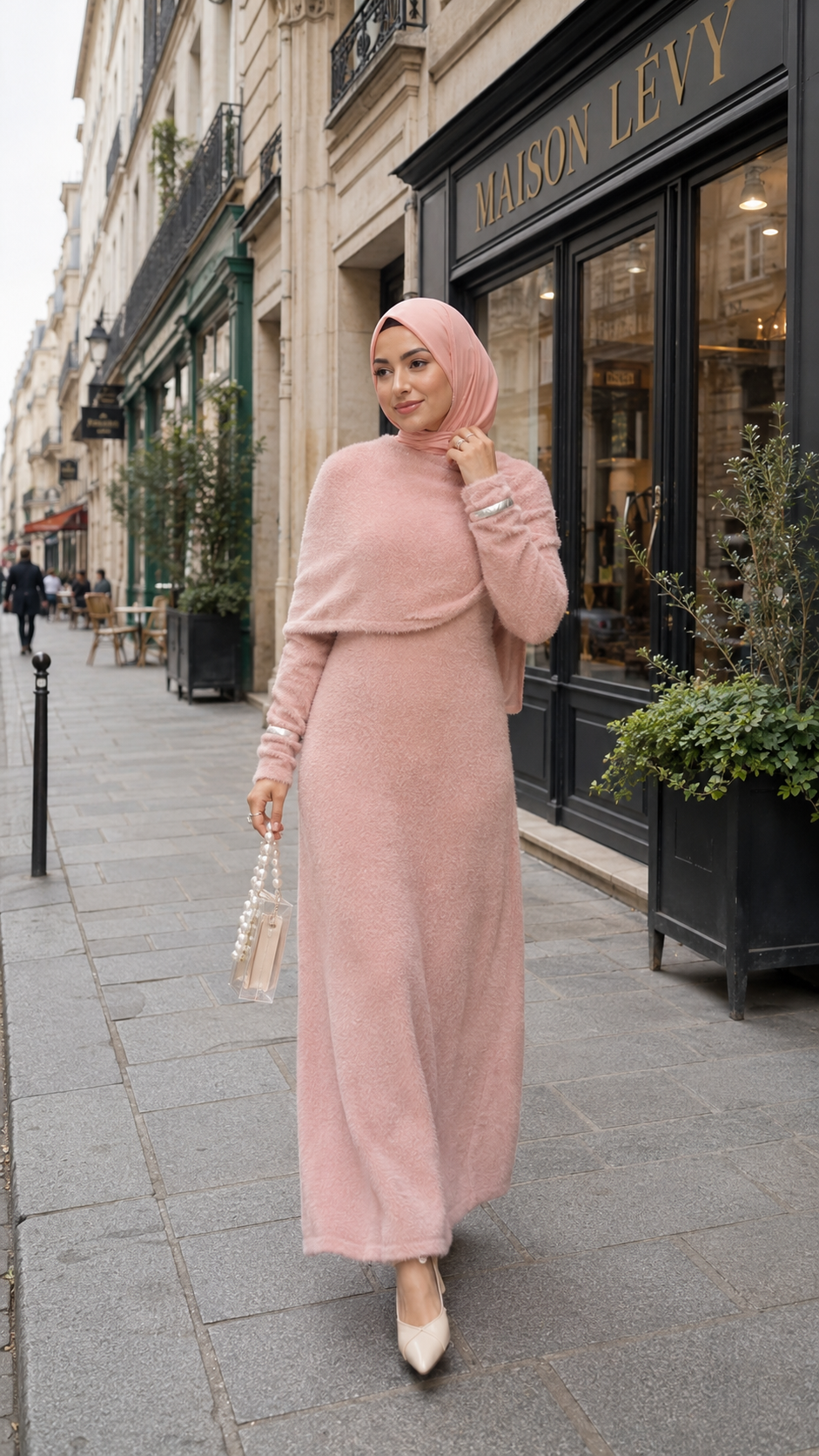 MH125 Faux Mink Knit Maxi Dress & Cape Set – Soft Winter Modest Two-Piece