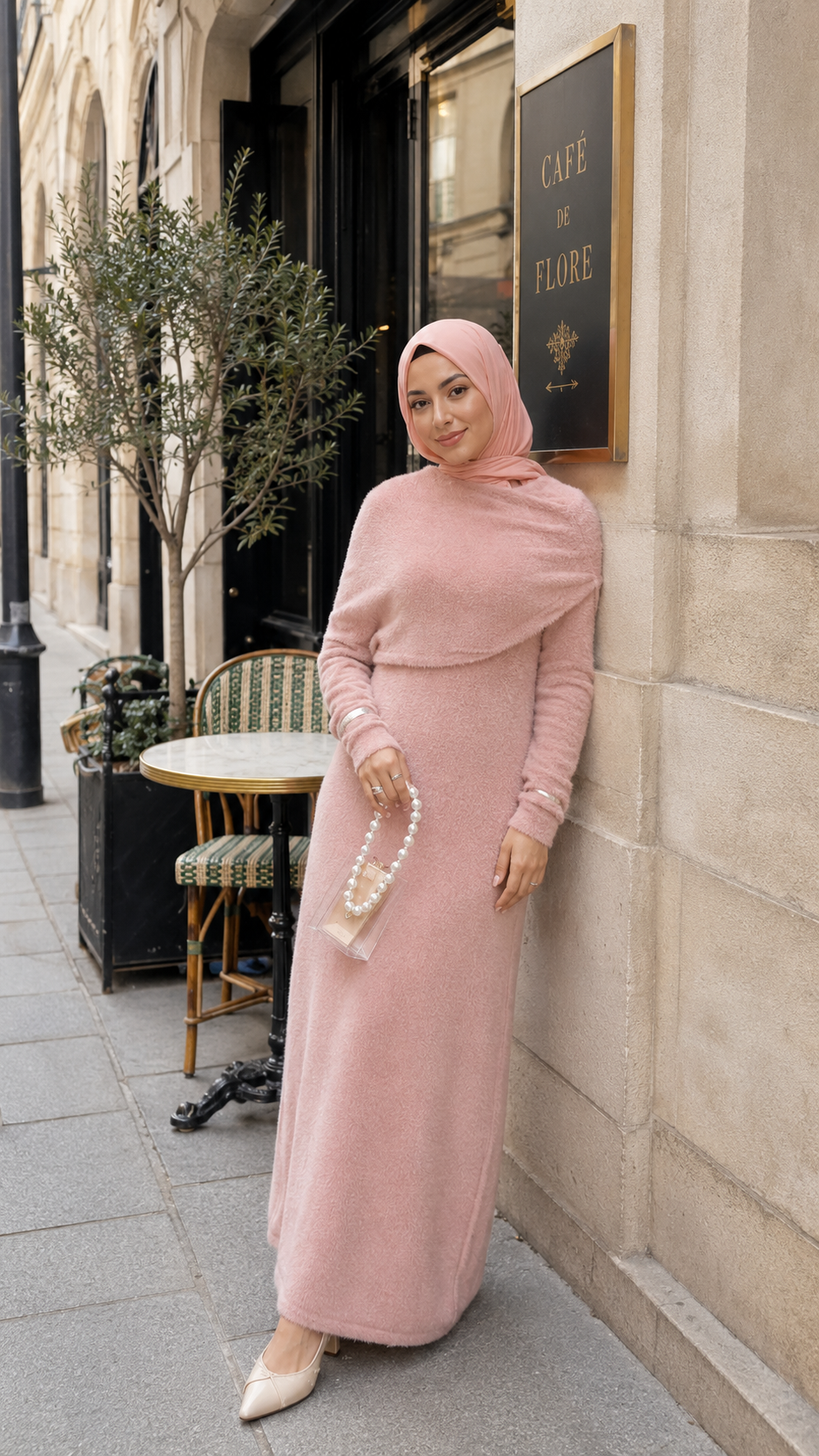 MH125 Faux Mink Knit Maxi Dress & Cape Set – Soft Winter Modest Two-Piece