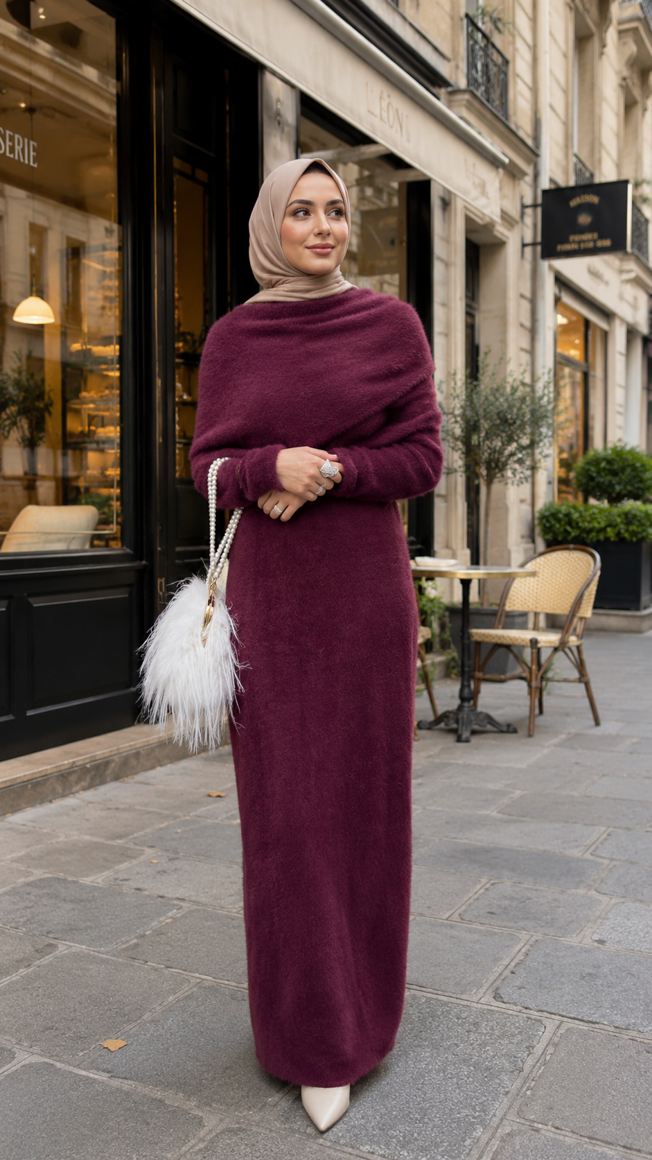 MH125 Faux Mink Knit Maxi Dress & Cape Set – Soft Winter Modest Two-Piece