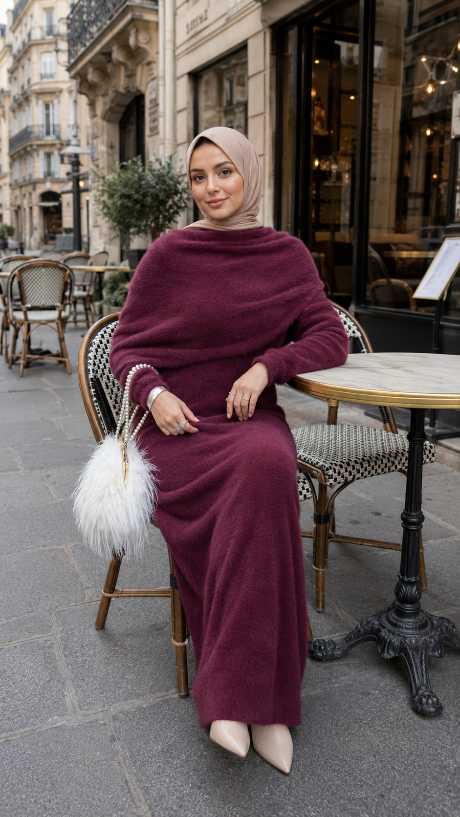 MH125 Faux Mink Knit Maxi Dress & Cape Set – Soft Winter Modest Two-Piece