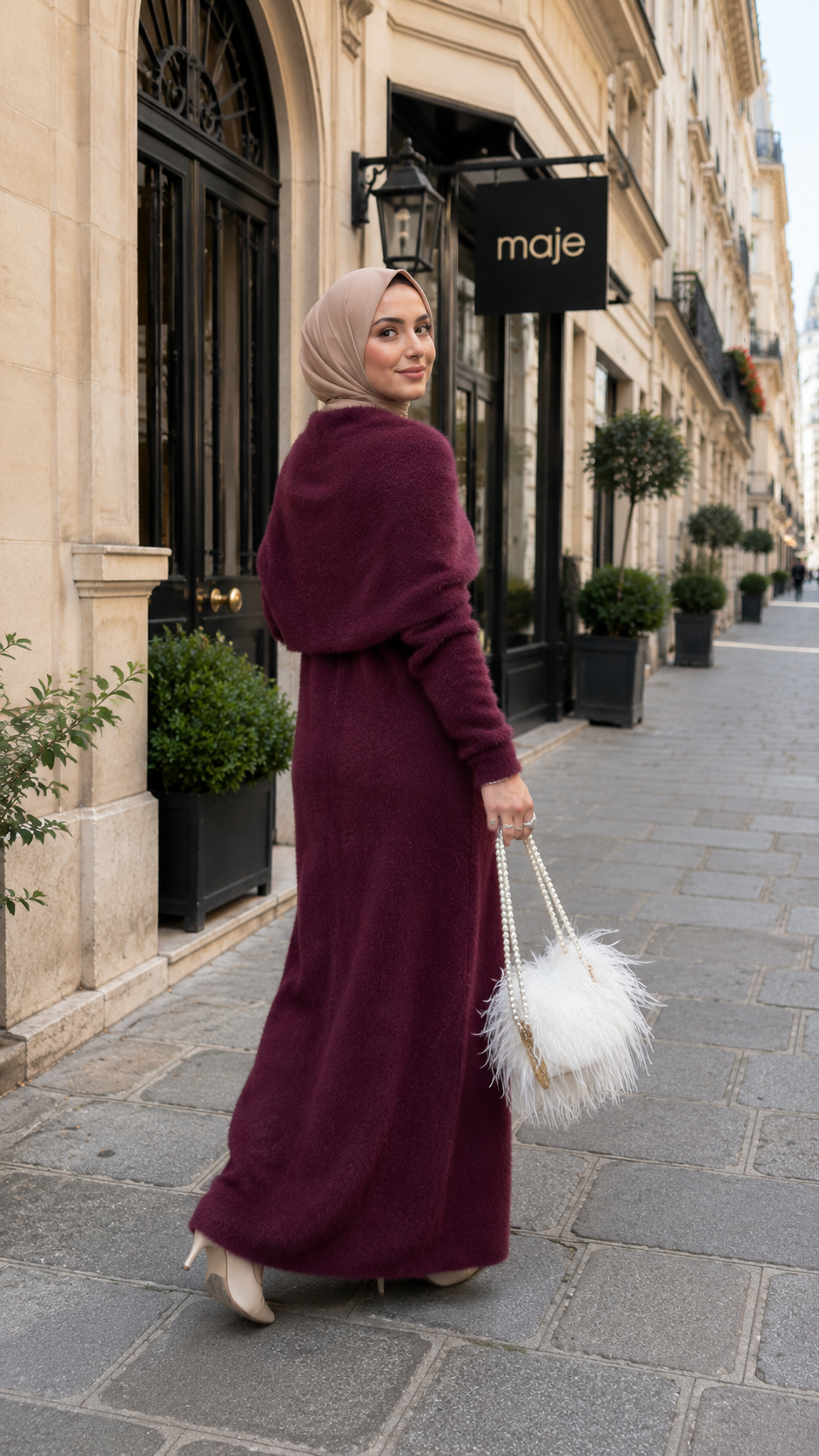 MH125 Faux Mink Knit Maxi Dress & Cape Set – Soft Winter Modest Two-Piece