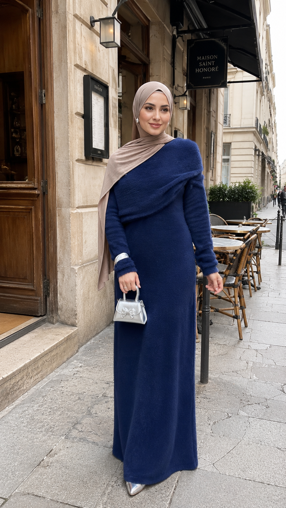 MH125 Faux Mink Knit Maxi Dress & Cape Set – Soft Winter Modest Two-Piece