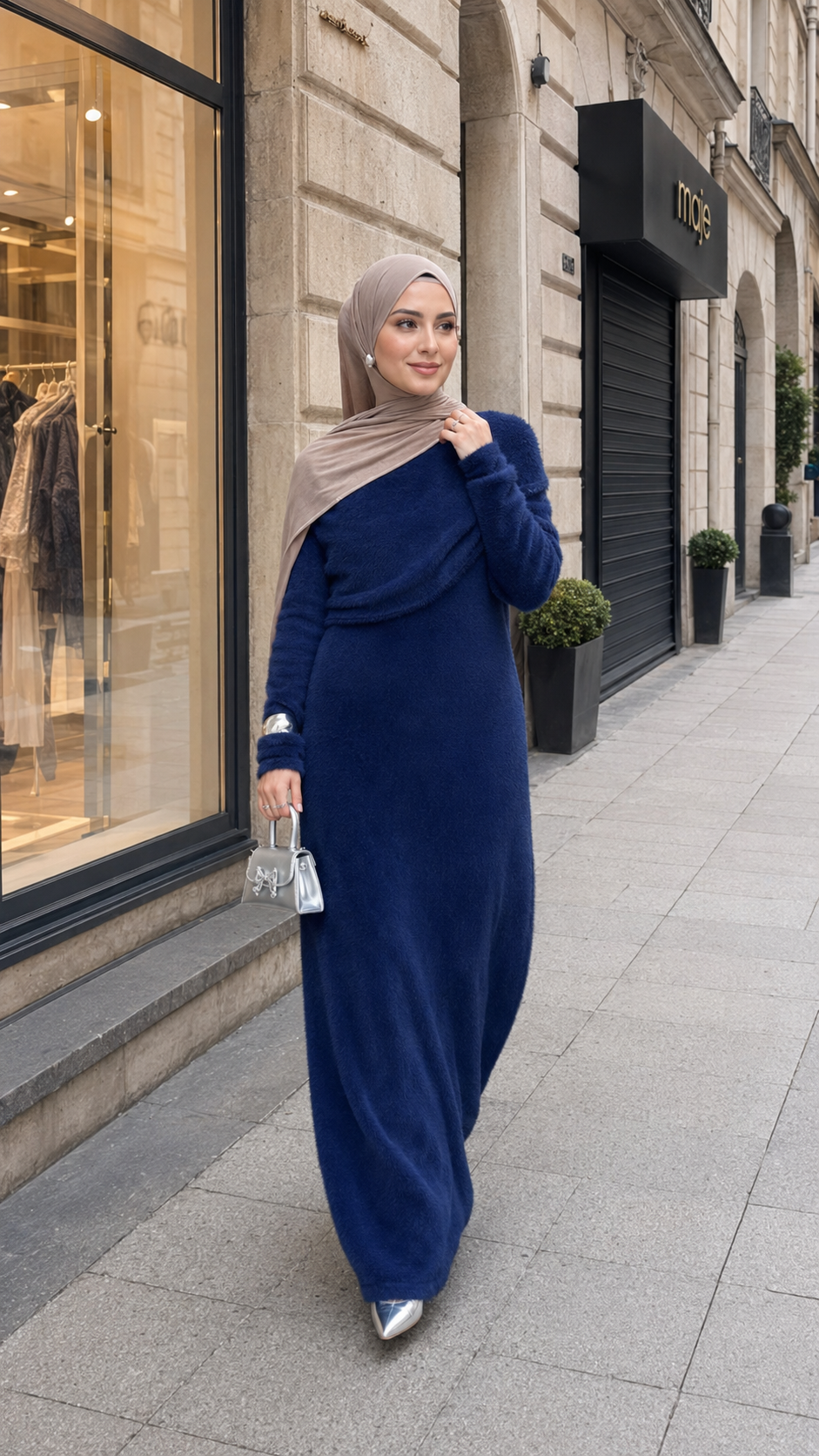MH125 Faux Mink Knit Maxi Dress & Cape Set – Soft Winter Modest Two-Piece