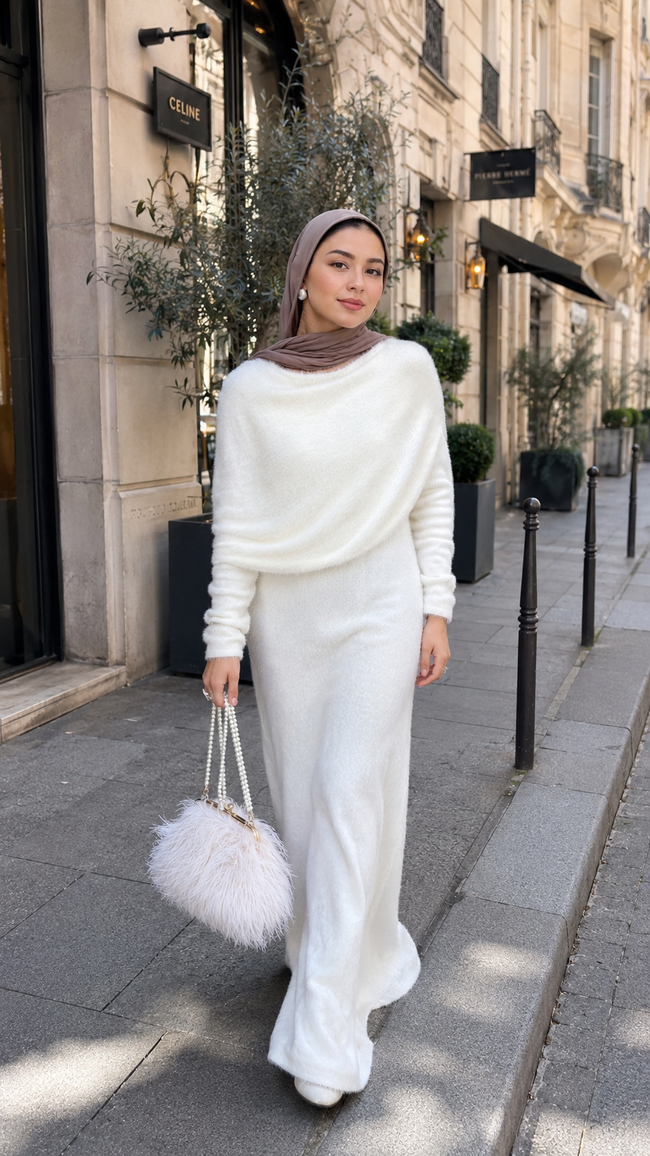 MH125 Faux Mink Knit Maxi Dress & Cape Set – Soft Winter Modest Two-Piece