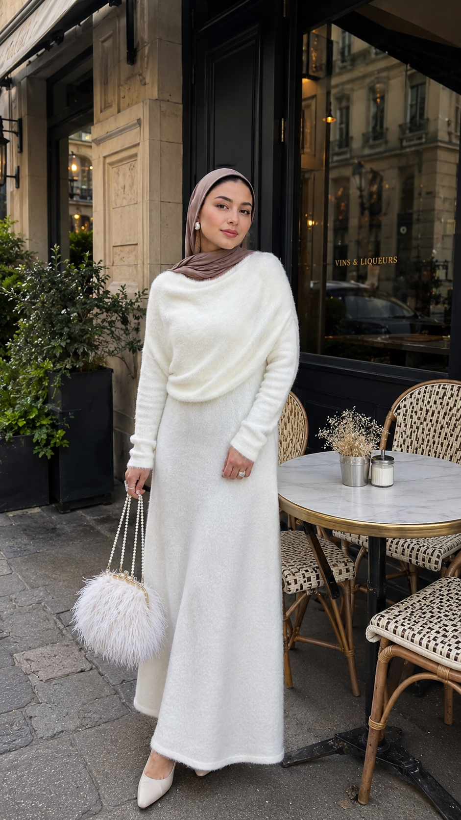 MH125 Faux Mink Knit Maxi Dress & Cape Set – Soft Winter Modest Two-Piece