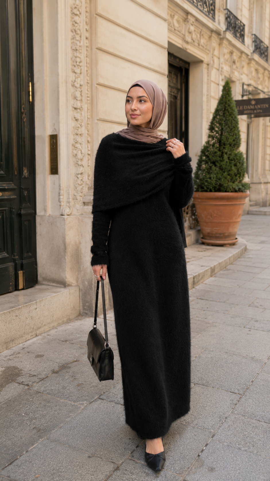 MH125 Faux Mink Knit Maxi Dress & Cape Set – Soft Winter Modest Two-Piece