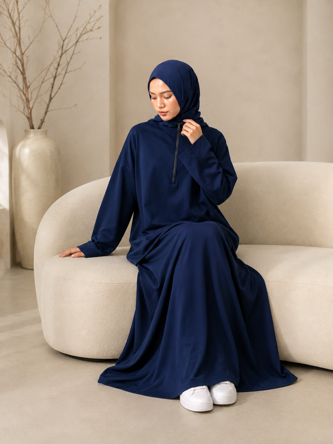 MH126 Modest Half-Zip Top and Maxi Skirt Set – Loose Casual Two Piece Outfit