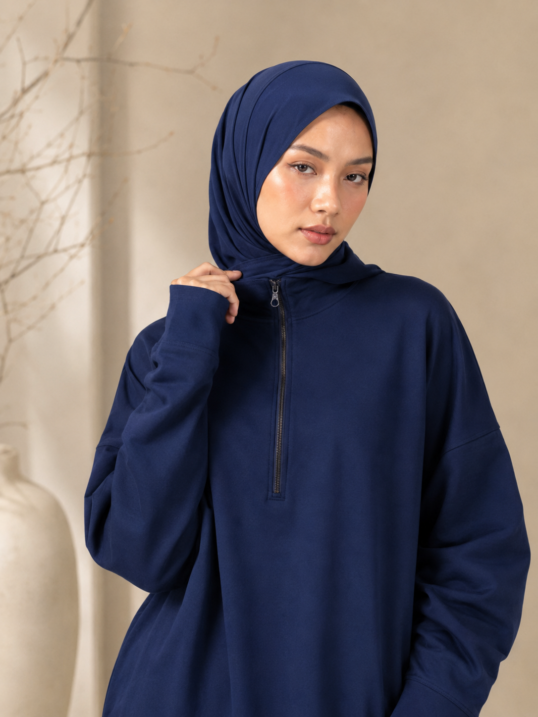 MH126 Modest Half-Zip Top and Maxi Skirt Set – Loose Casual Two Piece Outfit