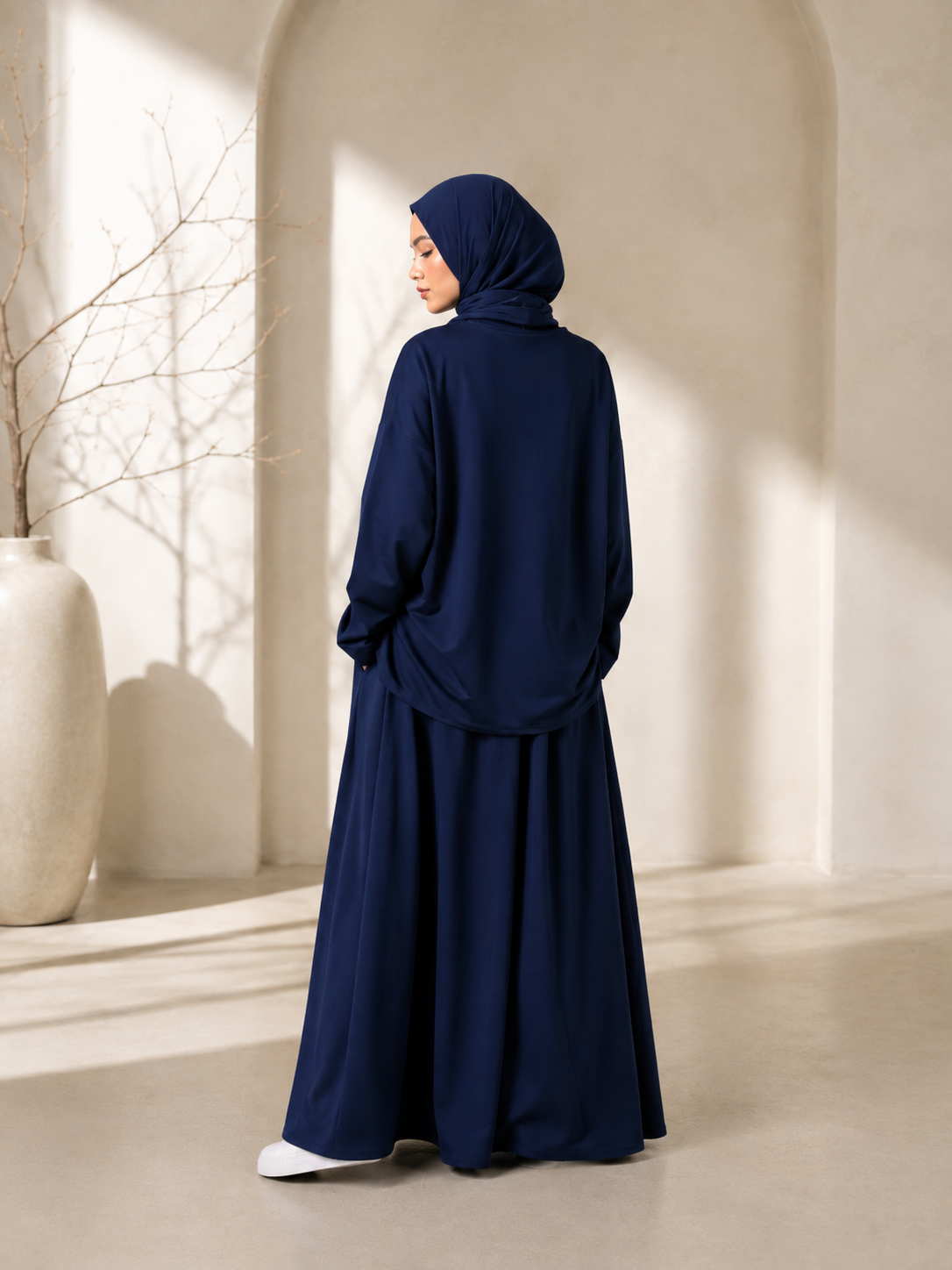 MH126 Modest Half-Zip Top and Maxi Skirt Set – Loose Casual Two Piece Outfit
