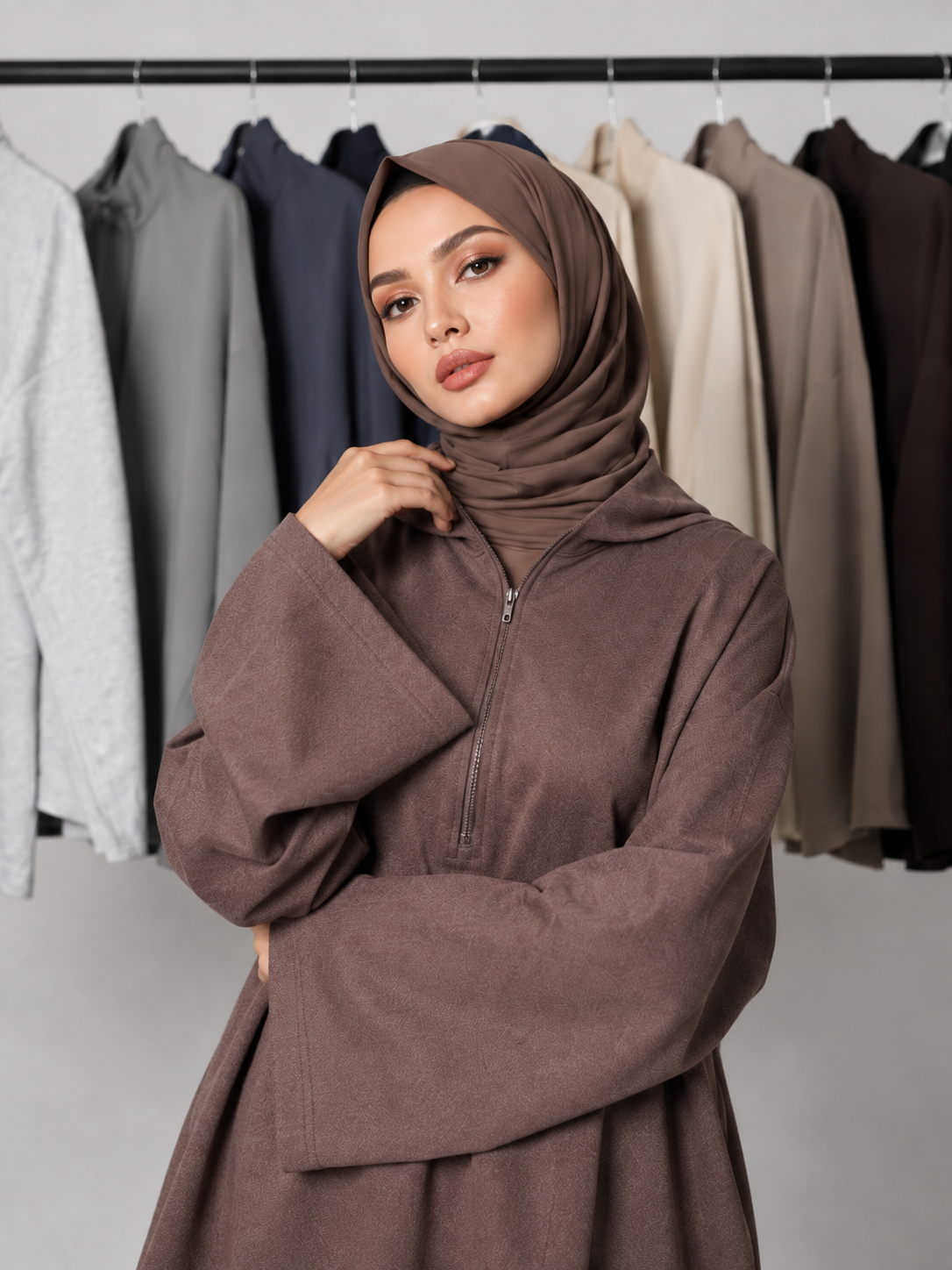 MH126 Modest Half-Zip Top and Maxi Skirt Set – Loose Casual Two Piece Outfit