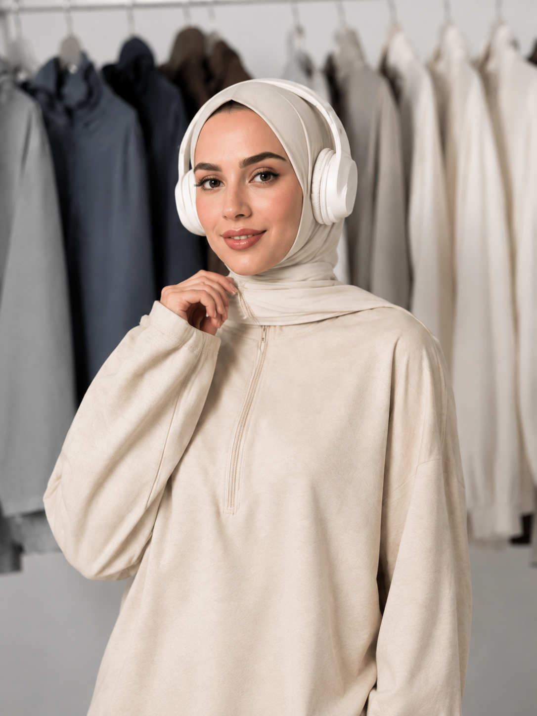 MH126 Modest Half-Zip Top and Maxi Skirt Set – Loose Casual Two Piece Outfit