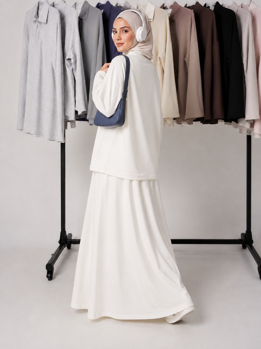 MH126 Modest Half-Zip Top and Maxi Skirt Set – Loose Casual Two Piece Outfit