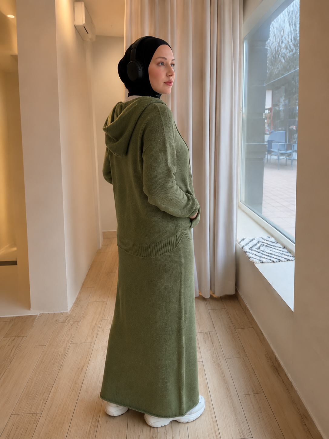 MH101 Modest Knit Hoodie & Skirt Set – Soft Ribbed Two-Piece Outfit