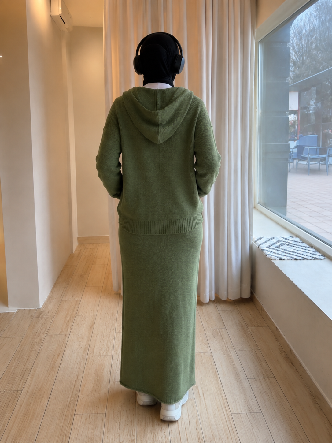 MH101 Modest Knit Hoodie & Skirt Set – Soft Ribbed Two-Piece Outfit