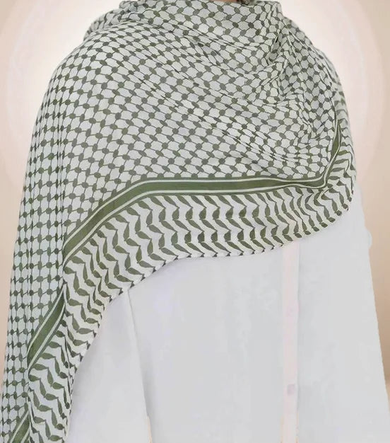 Chiffon Keffiyeh Hijab | Elegant Kufiya Print Scarf and Wrap for Women/GREEN