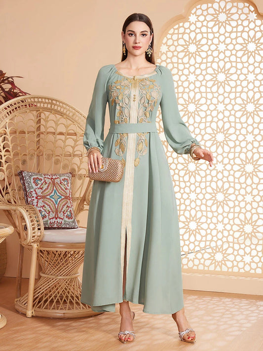 MH057 Elegant Appliqué Abaya Dress | Modest Party & Evening Kaftan