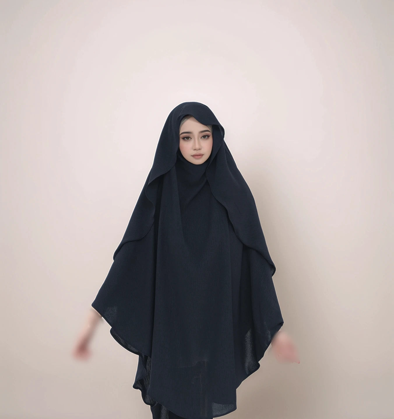 Habibi One-Layer Crepe Cape Khimar | Modest Maxi Scarf -BLACK