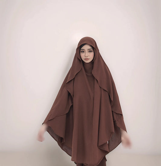 Habibi One-Layer Crepe Cape Khimar | Modest Maxi Scarf -COFFEE