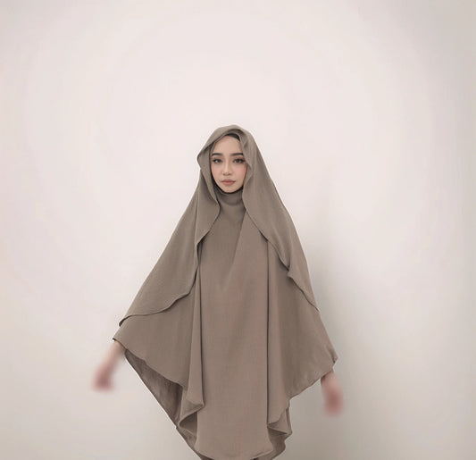 Habibi One-Layer Crepe Cape Khimar | Modest Maxi Scarf -CLAY BRWON