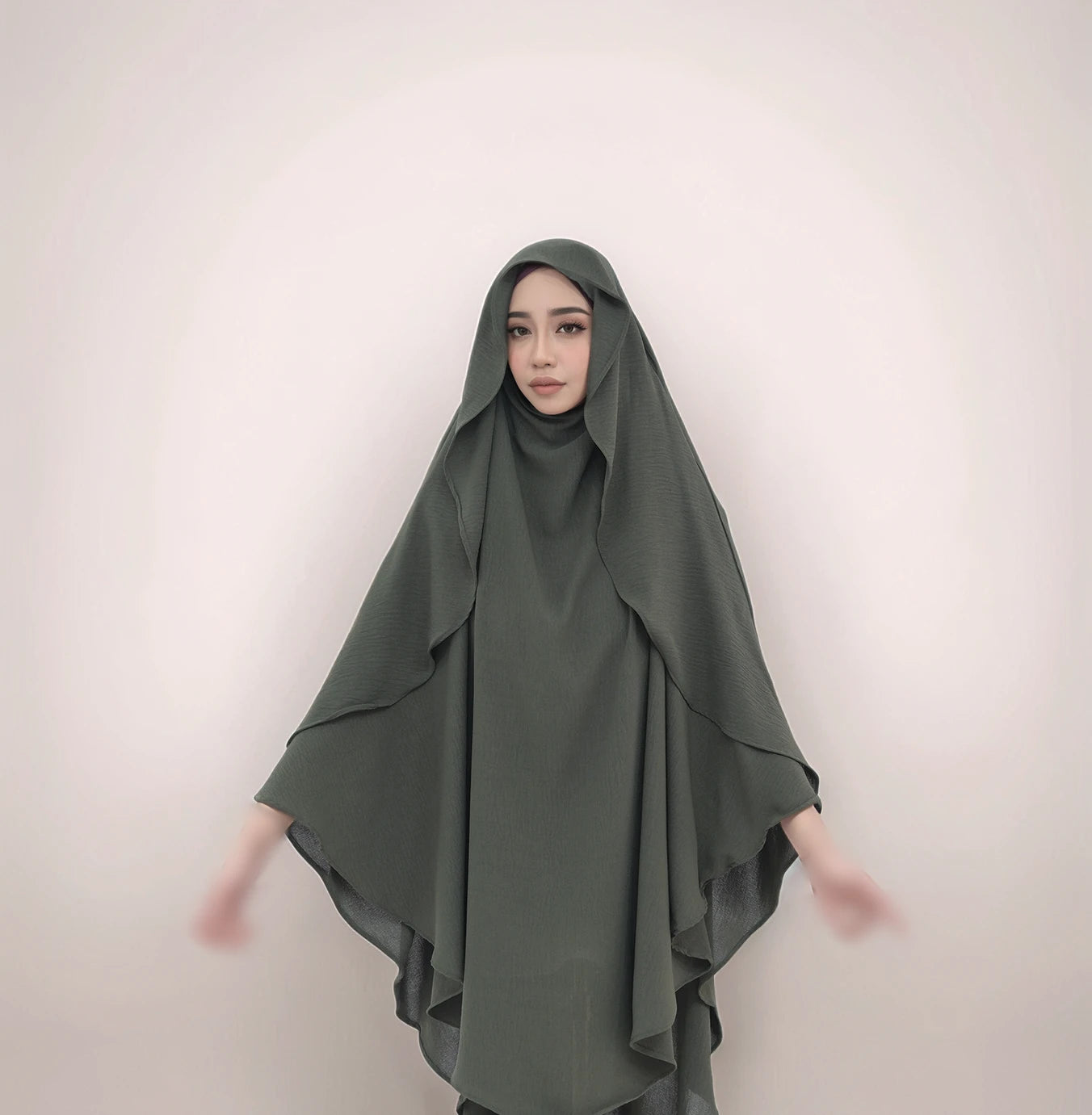 Habibi One-Layer Crepe Cape Khimar | Modest Maxi Scarf -ARMY GREEN