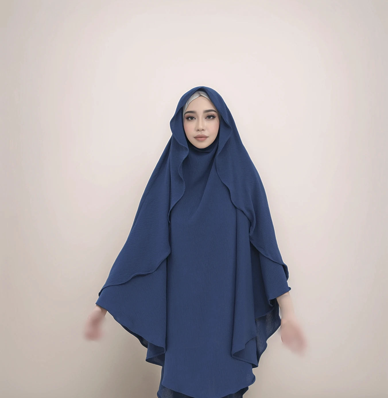 Habibi One-Layer Crepe Cape Khimar | Modest Maxi Scarf -NAVY BLUE