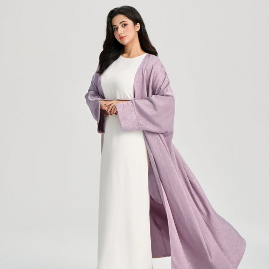 MH27 Jacquard Open Abaya | Split Sleeve Khaleeji Kaftan Cardigan for Women