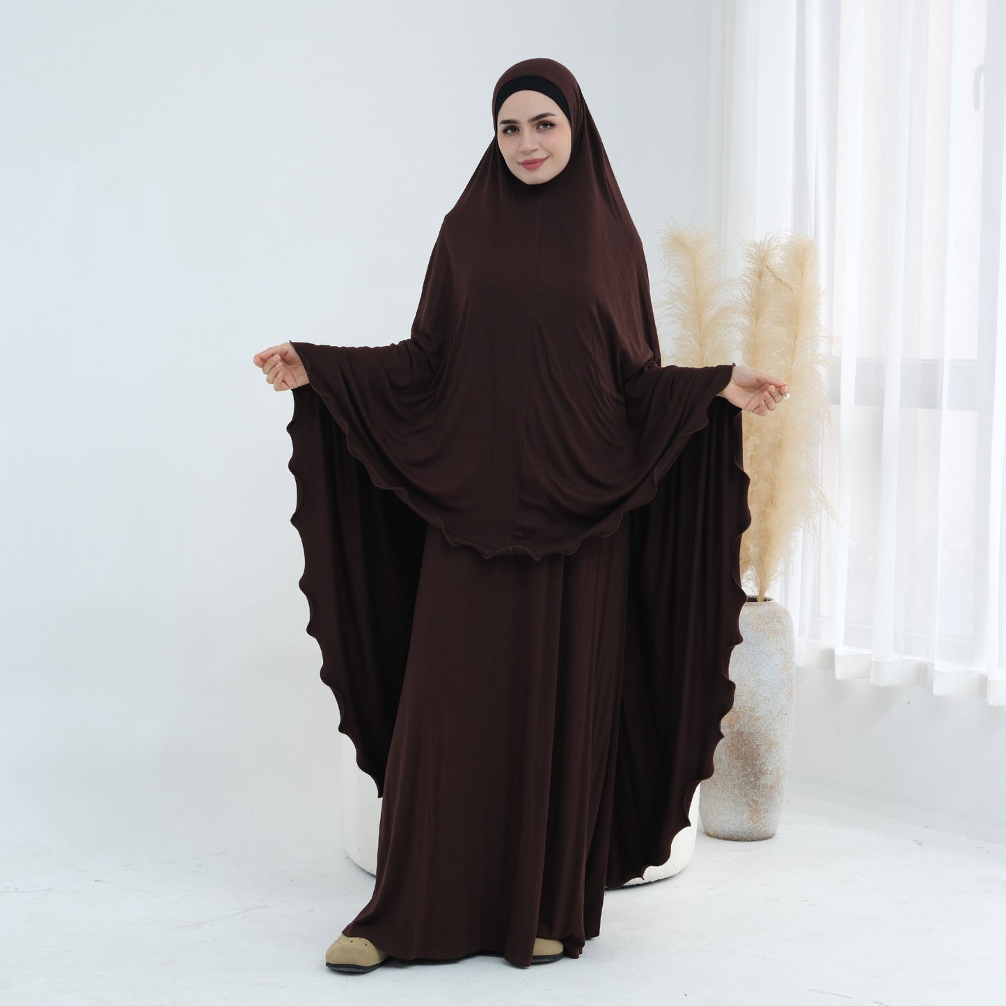 MH100 Modal Jersey Prayer Outfit Set – One-Piece Khimar & Long Dress