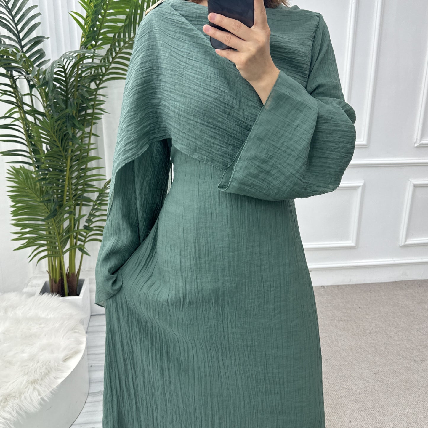 MH86 Double-Layer Abaya Dress – Solid Color, Tencel-Feel Stretch Knit Modest Maxi