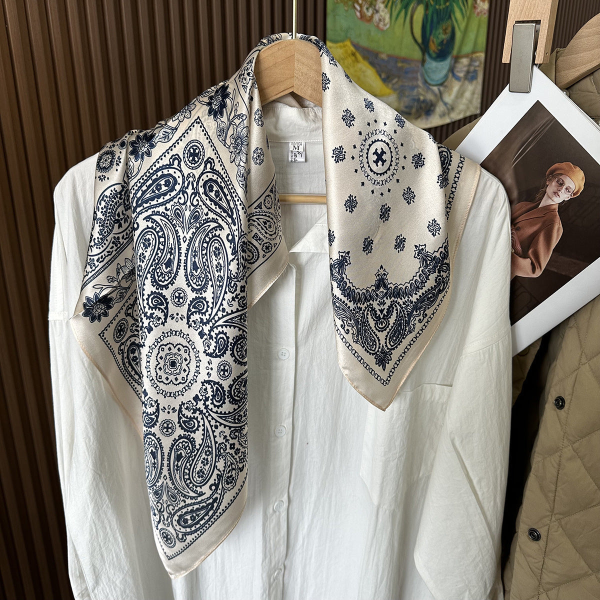 MH115 Silk Scarf Women Spring - Striped Mulberry Square UV Protection 3