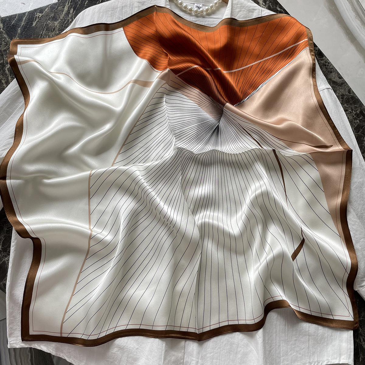 MH113 Silk Scarf Women Spring - Striped Mulberry Square UV Protection 1