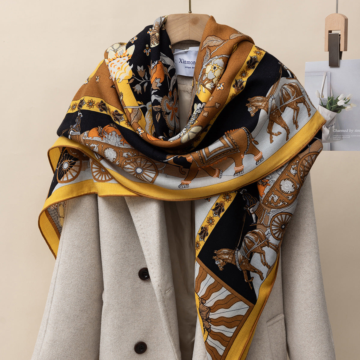 MH112 Silk Cashmere Scarf - Warm Wool Square Shawl Tropical Print