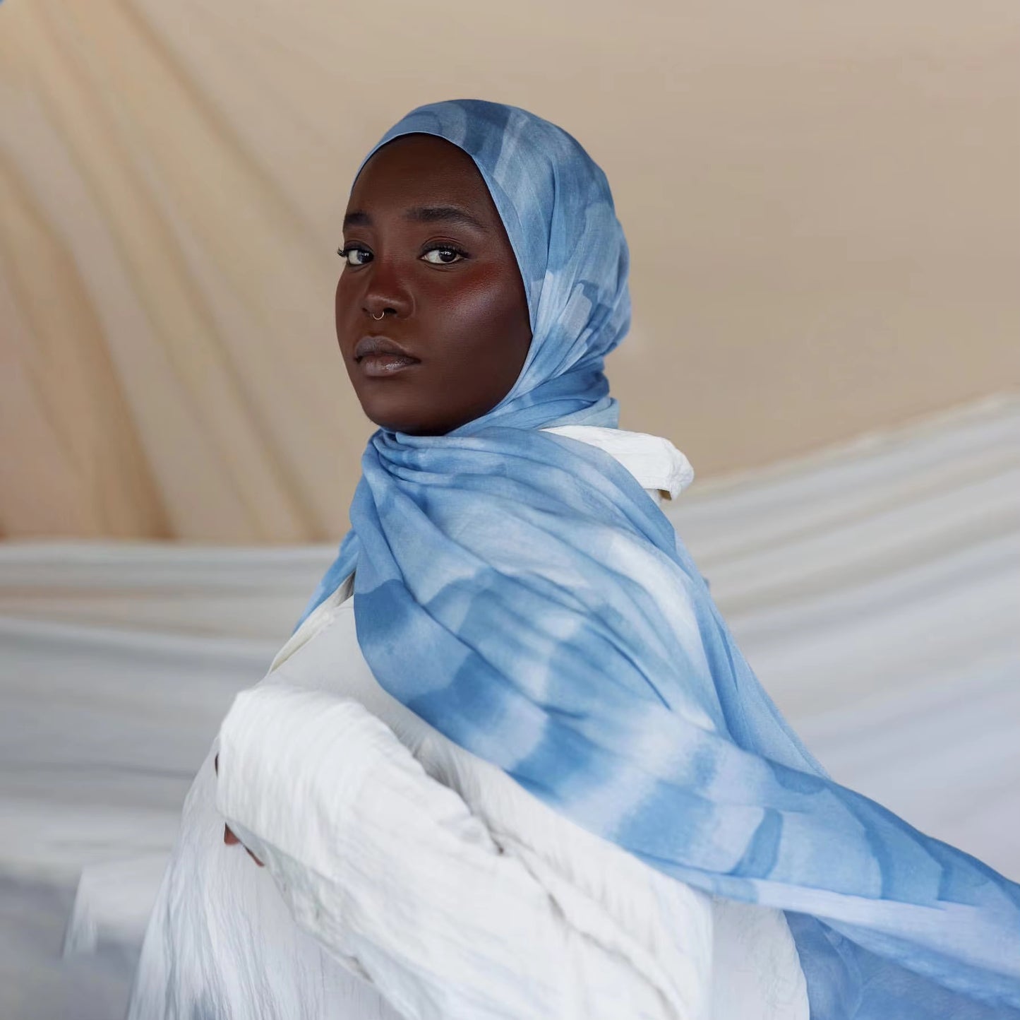 Women's Watercolor Print Hijab Scarf 80x180cm - Summer Beach Turban Headscarf with Sun Protection