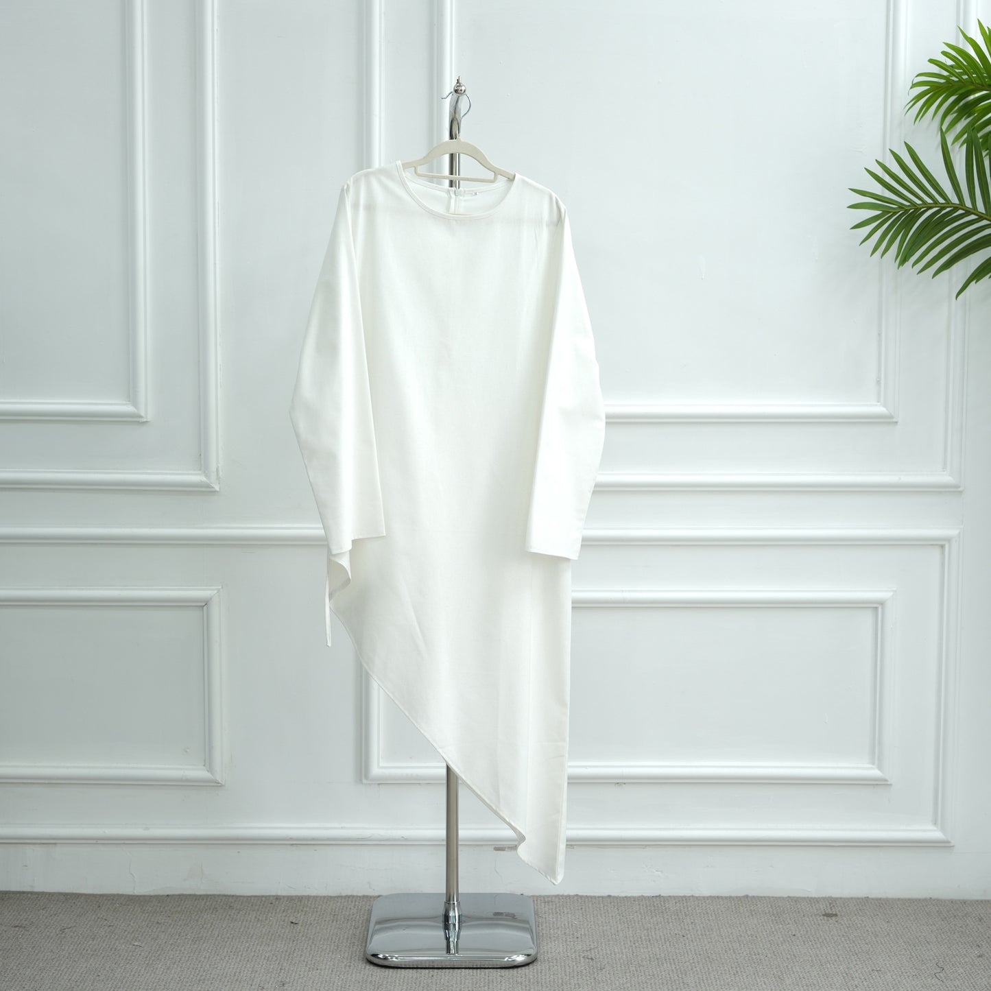 MH87 Modest Cotton-Linen Two-Piece Set – Asymmetric Drape Top & Maxi Skirt | Muslim Women Outfit for Eid & Daily Wear