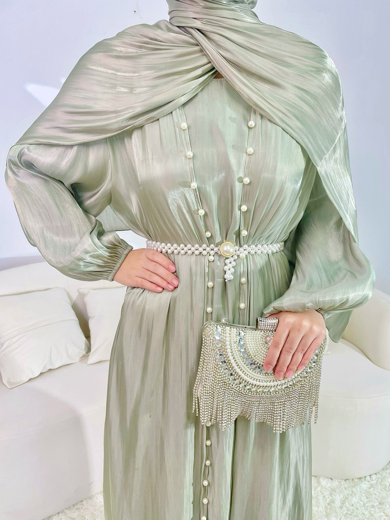 | Silk Chiffon Modest Set with Hijab, Inner & Outer Skirt + | view 17 | Maha The Label modest fashion outfit